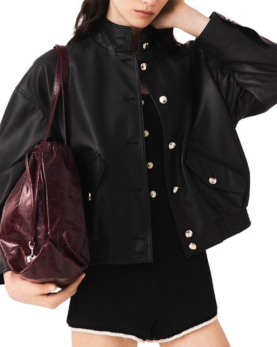 Maje Maje Leather Funnel Neck Jacket