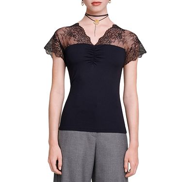 Maje Maje Liliona Lace Trim Top