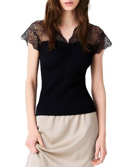 Maje Maje Liliona Lace Yoke Jersey Top