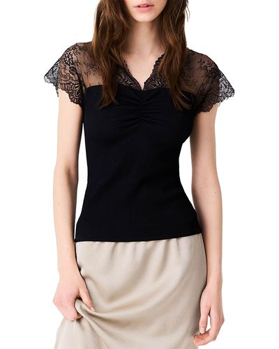 Maje Maje Liliona Lace Yoke Jersey Top