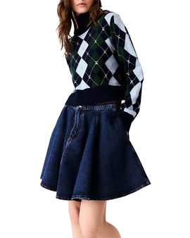 Maje Maje Mirgy Wool Rhinestone Argyle Sweater