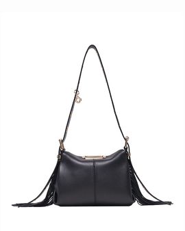 Maje Maje Miss M Mini Fringed Black Leather Crossbody Bag