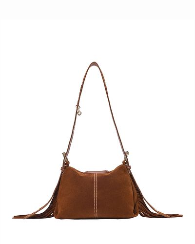 Maje Maje Miss M Mini Fringed Brown Suede Crossbody Bag