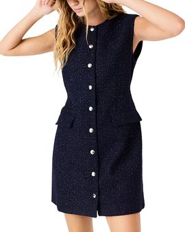 Maje Maje Ramila Metallic Tweed Button Front Dress