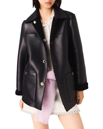 Maje Maje Reversible Faux Leather Fleece Jacket