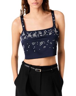 Maje Maje Rhinestone Embroidered Crop Top