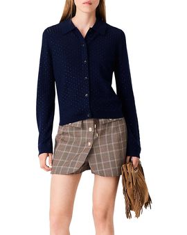 Maje Maje Rhinestone Polo Collar Cardigan