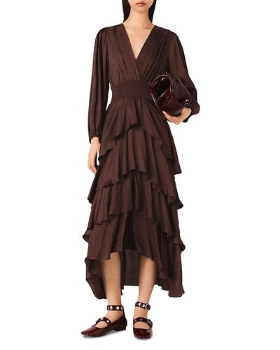 Maje Maje Ruffinello Ruffled Satin High Low Dress