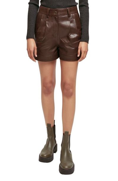 maje maje Tou High Waist Lambskin Leather Shorts