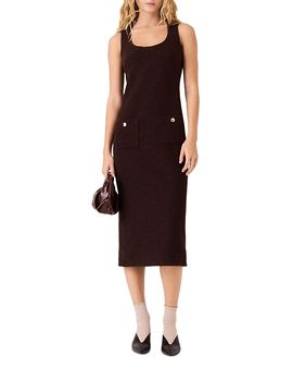 Maje Maje Tweed Round Neck Midi Dress