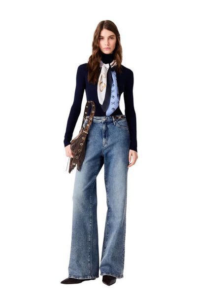 maje maje Wide-leg leather buckle jeans