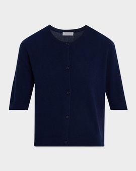 Majestic Filatures Cashmere 3/4-Sleeve Crewneck Cardigan