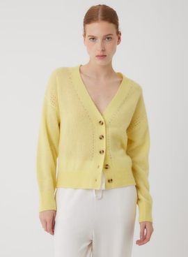 Majestic Filatures Majestic Filatures Cashmere Silk Pointelle Detail Long Sleeve V-Neck Cardigan