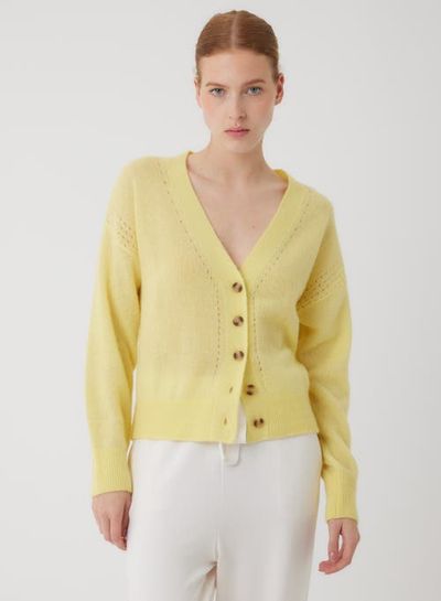 Majestic Filatures Majestic Filatures Cashmere Silk Pointelle Detail Long Sleeve V-Neck Cardigan