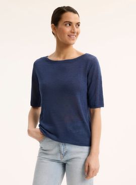 Majestic Filatures Majestic Filatures Stretch Linen Knit Three Quarter Sleeve Boatneck Shirt