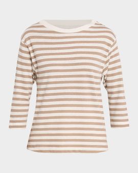 Majestic Filatures Striped Crewneck Cotton-Linen Top