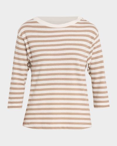 Majestic Filatures Striped Crewneck Cotton-Linen Top
