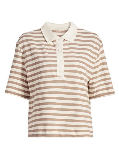 Majestic Filatures Women's Cotton-Linen Striped Polo Shirt