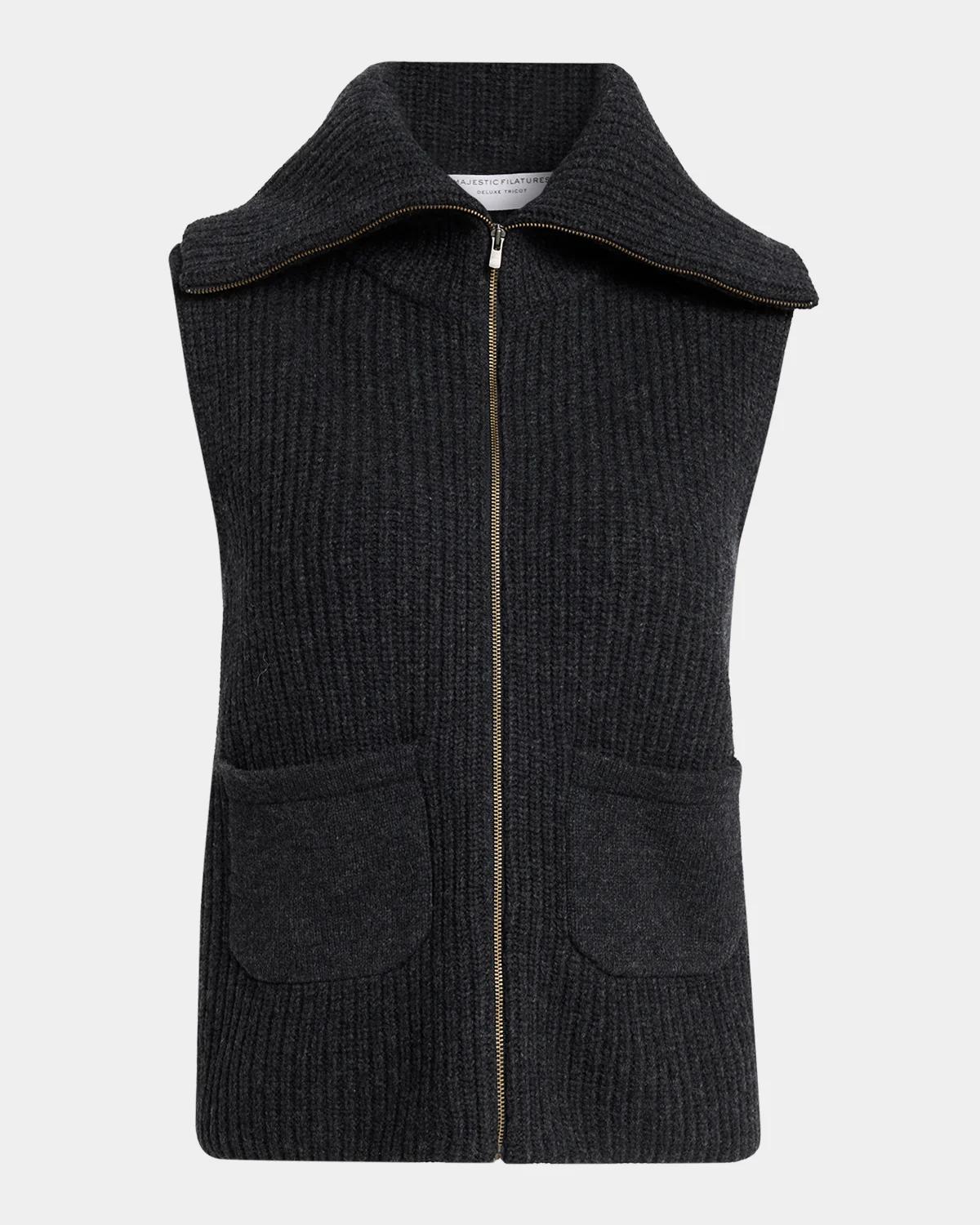 Majestic Filatures Zip-Front Rib Knit Wool Vest