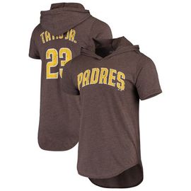 Majestic Threads Men's Majestic Threads Fernando Tatis Jr. Heathered Brown San Diego Padres Softhand Player Tri-Blend Hoodie T-Shirt 