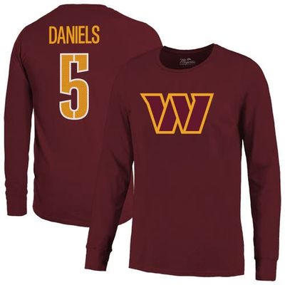 Majestic Threads Men's Majestic Threads Jayden Daniels Burgundy Washington Commanders Name & Number Non-Distressed Long Sleeve T-Shirt 