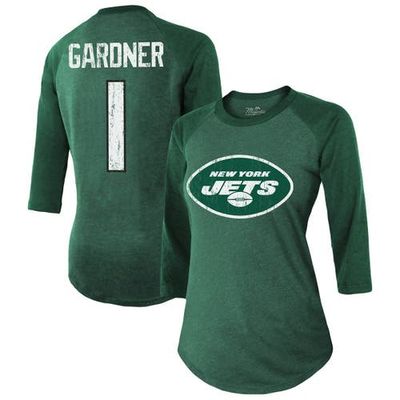 Majestic Threads Women's Majestic Threads Ahmad Sauce Gardner Green New York Jets Player Name & Number Tri-Blend 3/4-Sleeve Fitted T-Shirt 