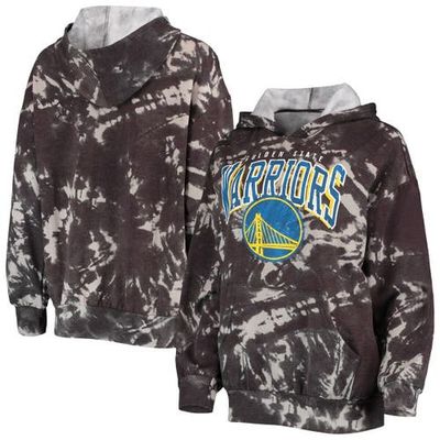Majestic Threads Women's Majestic Threads Black Golden State Warriors Burble Tie-Dye Tri-Blend Pullover Hoodie 