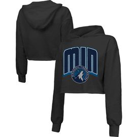 Majestic Threads Women's Majestic Threads Black Minnesota Timberwolves Tri-Blend Cropped Pullover Hoodie 