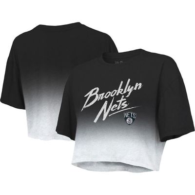 Majestic Threads Women's Majestic Threads Black/White Brooklyn Nets Dirty Dribble Tri-Blend Cropped T-Shirt 