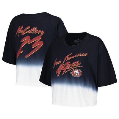 Majestic Threads Women's Majestic Threads Christian McCaffrey Black/White San Francisco 49ers Dip-Dye Player Name & Number Crop Top 