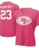Majestic Threads Women's Majestic Threads Christian McCaffrey Pink San Francisco 49ers Name & Number T-Shirt  - 1