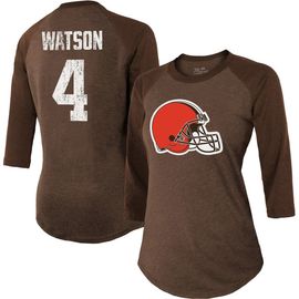 Majestic Threads Women's Majestic Threads Deshaun Watson Brown Cleveland Browns Name & Number Raglan 3/4 Sleeve T-Shirt 
