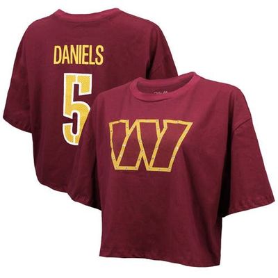Majestic Threads Women's Majestic Threads Jayden Daniels Burgundy Washington Commanders Swarovski Crystals Boxy Cropped Name & Number T-Shirt 