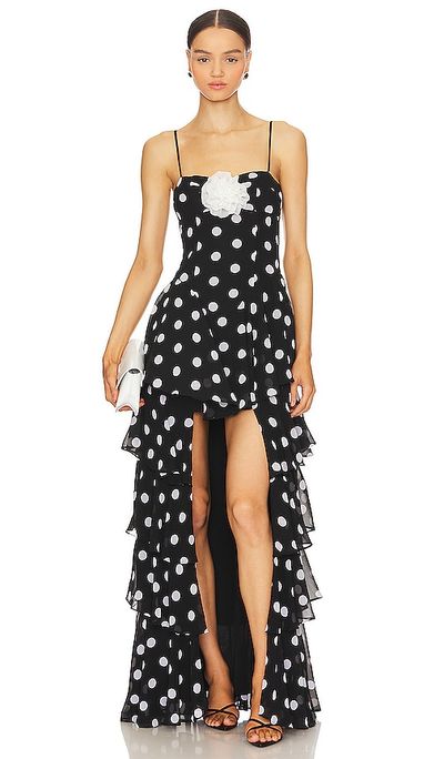 majorelle brown polka dot dress Dot Maxi Dress Brown And White Spotty Dress MAJORELLE Dot Maxi Dress In  Brown Ivory Dot