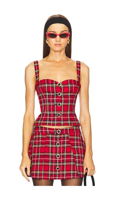open lace back dress Leshi Mini Dress in Red Gingham , Scoop Neckline