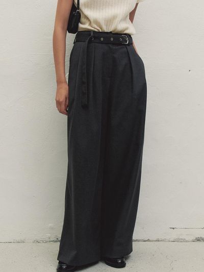 MAKE A TOAST BANDING BELTED WIDE PANTS DARK GRAY MBDF