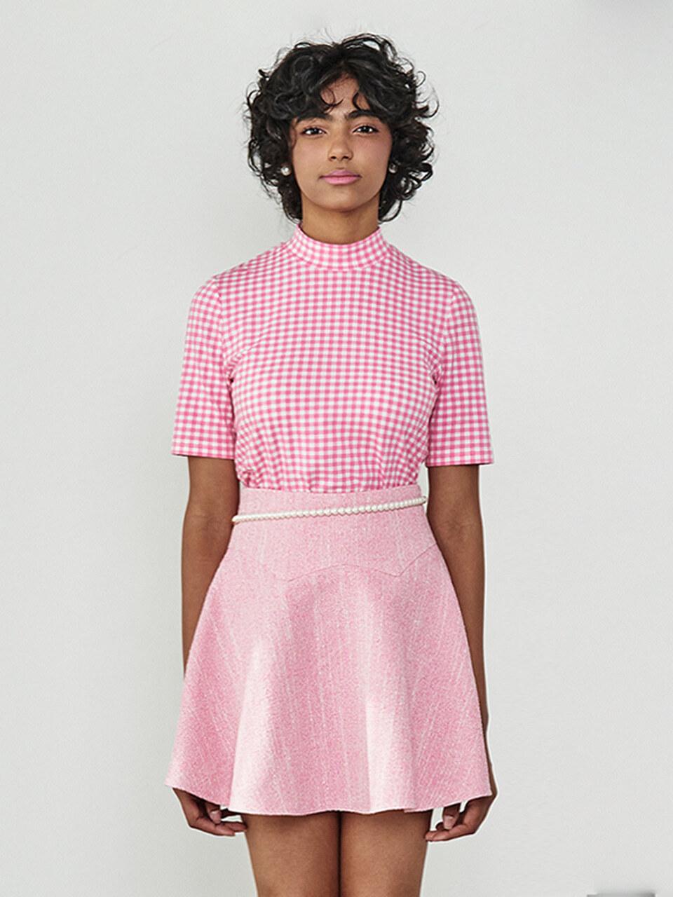 MAKE A TOAST CHECK HALF-TUTLE NECK TEE PINK MTBBSTP00343