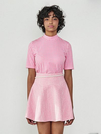 MAKE A TOAST CHECK HALF-TUTLE NECK TEE PINK MTBBSTP00343