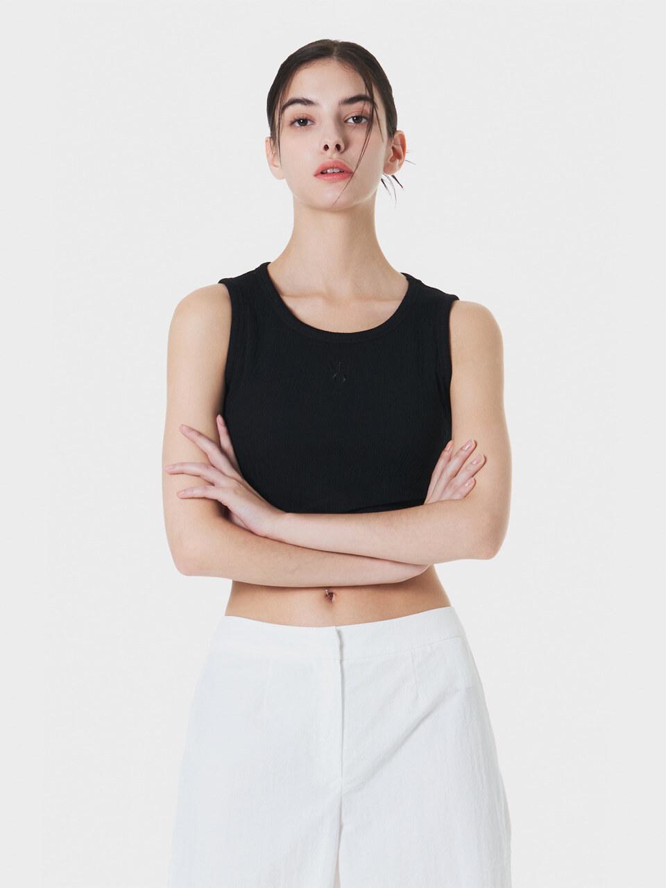 MAKE A TOAST CROPPED CROSS WRAP SLEEVELESS TOP BLACK MBCSTO004BK