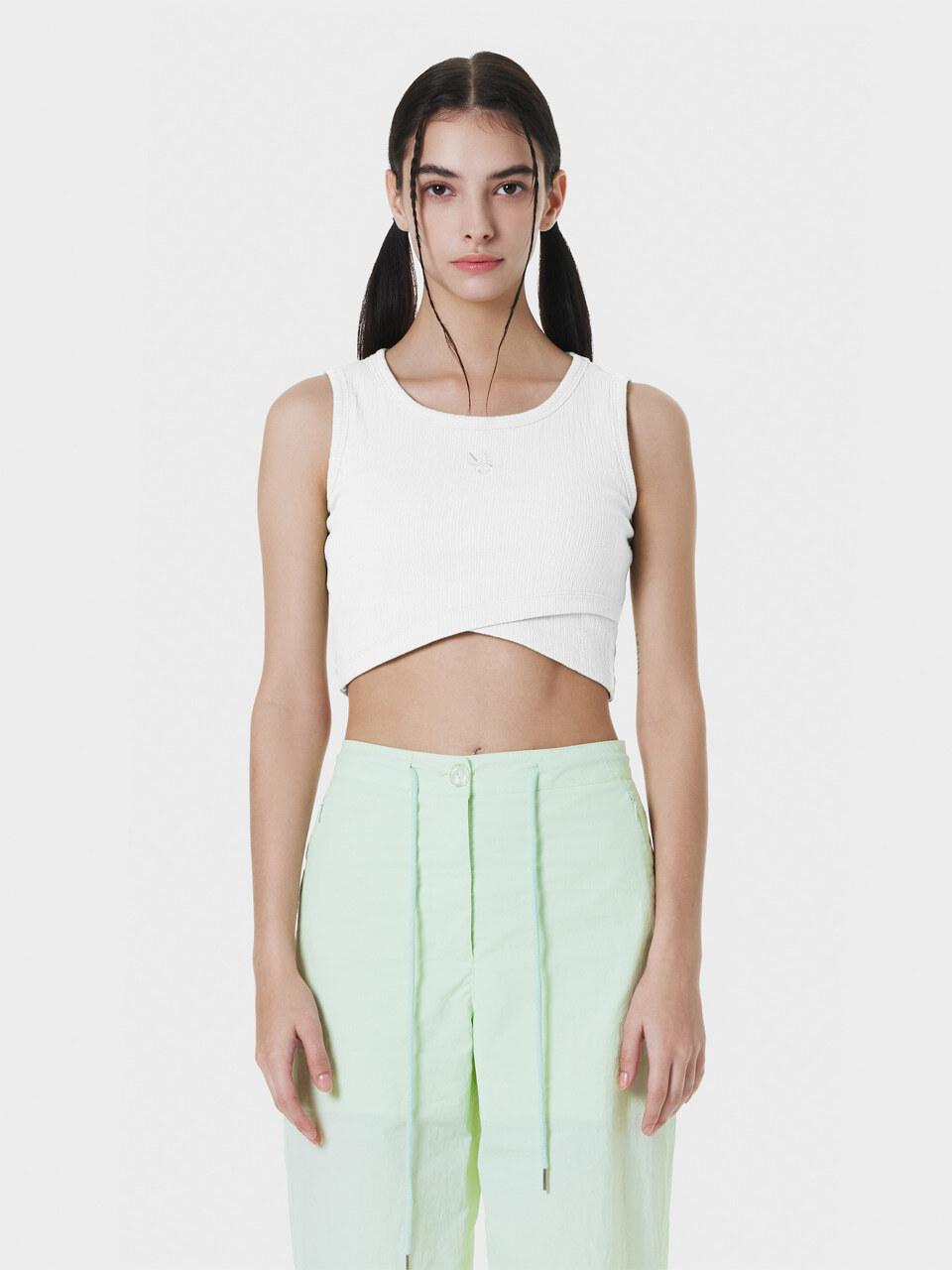 MAKE A TOAST CROPPED CROSS WRAP SLEEVELESS TOP WHITE MBCSTO004WH