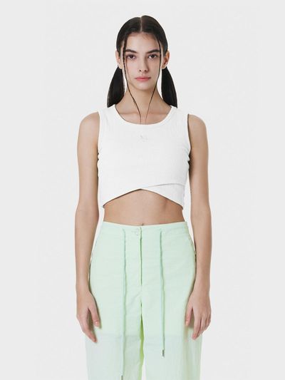 MAKE A TOAST CROPPED CROSS WRAP SLEEVELESS TOP WHITE MBCSTO004WH