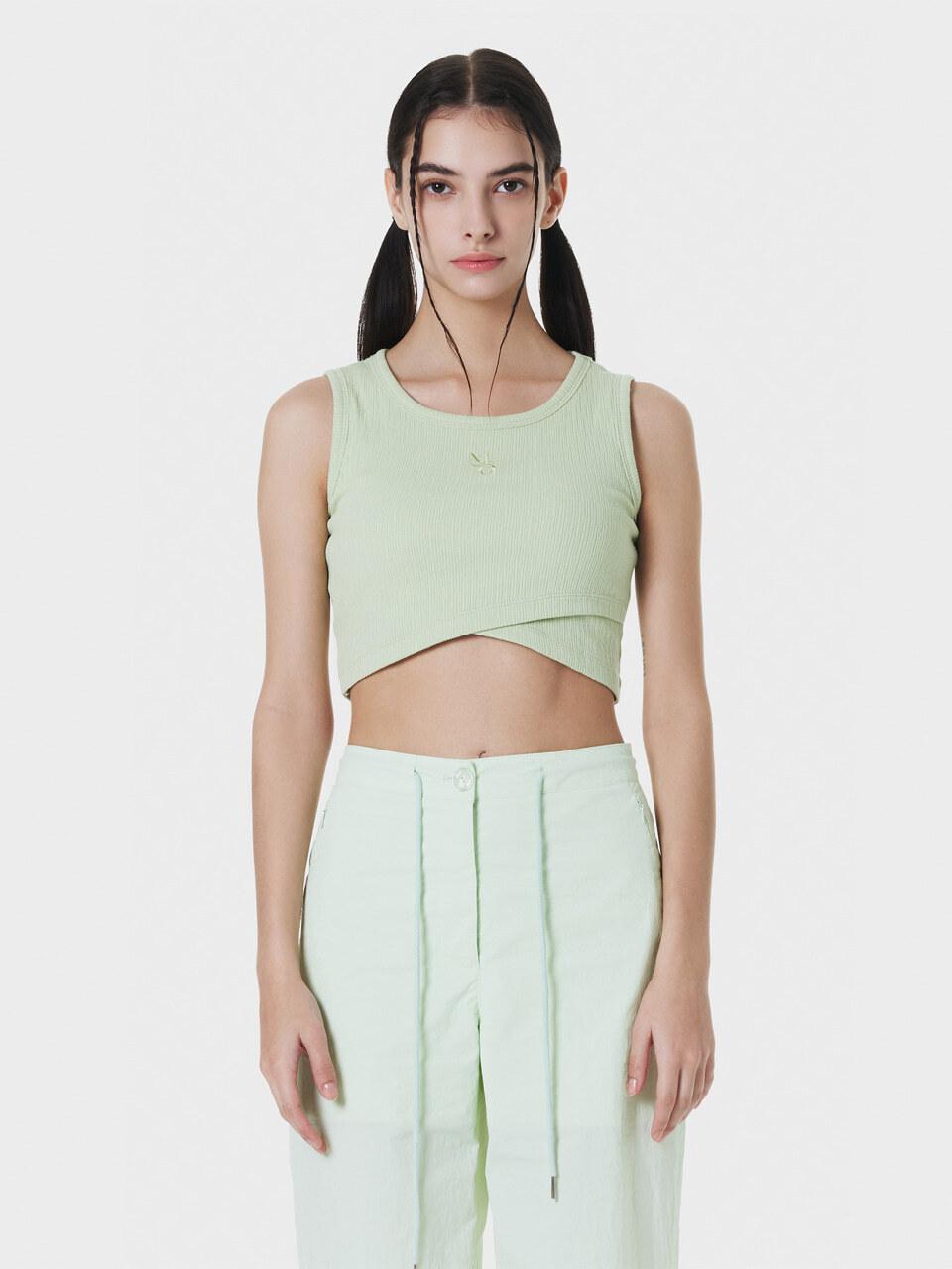 MAKE A TOAST CROPPED CROSS WRAP SLEEVELESS TOP YELLOW MBCSTO004YG