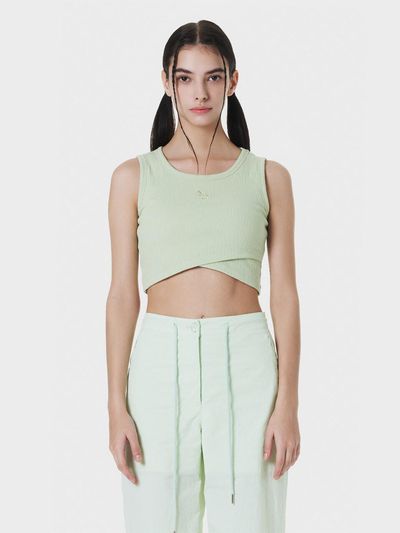 MAKE A TOAST CROPPED CROSS WRAP SLEEVELESS TOP YELLOW MBCSTO004YG