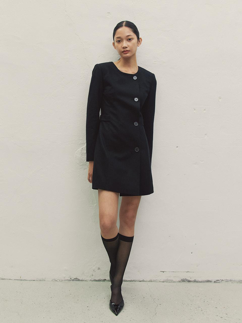MAKE A TOAST CUT-OUT ROUND NECK JACKET DRESS BLACK MBDFOP001B