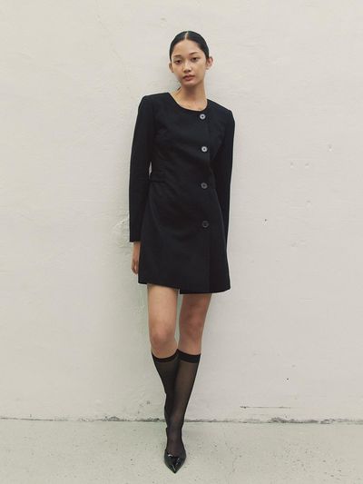 MAKE A TOAST CUT-OUT ROUND NECK JACKET DRESS BLACK MBDFOP001B