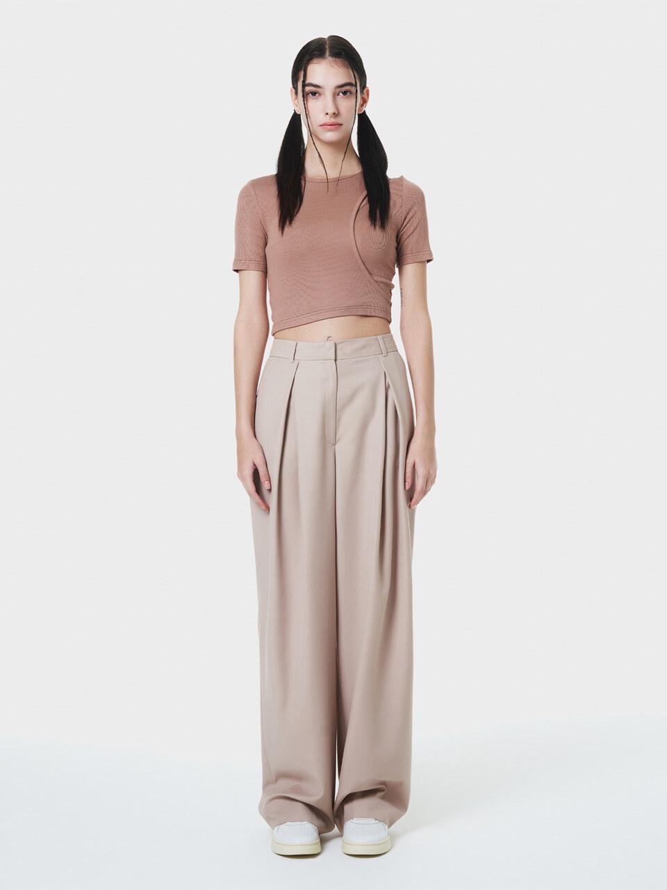 MAKE A TOAST DOUBLE PINTUCK WIDE PANTS BEIGE MBCSPA001BE