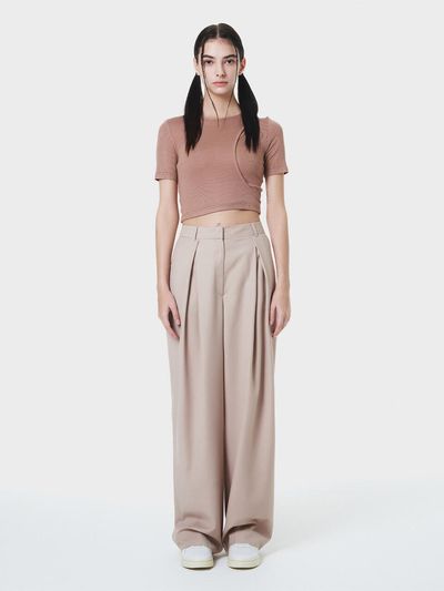MAKE A TOAST DOUBLE PINTUCK WIDE PANTS BEIGE MBCSPA001BE