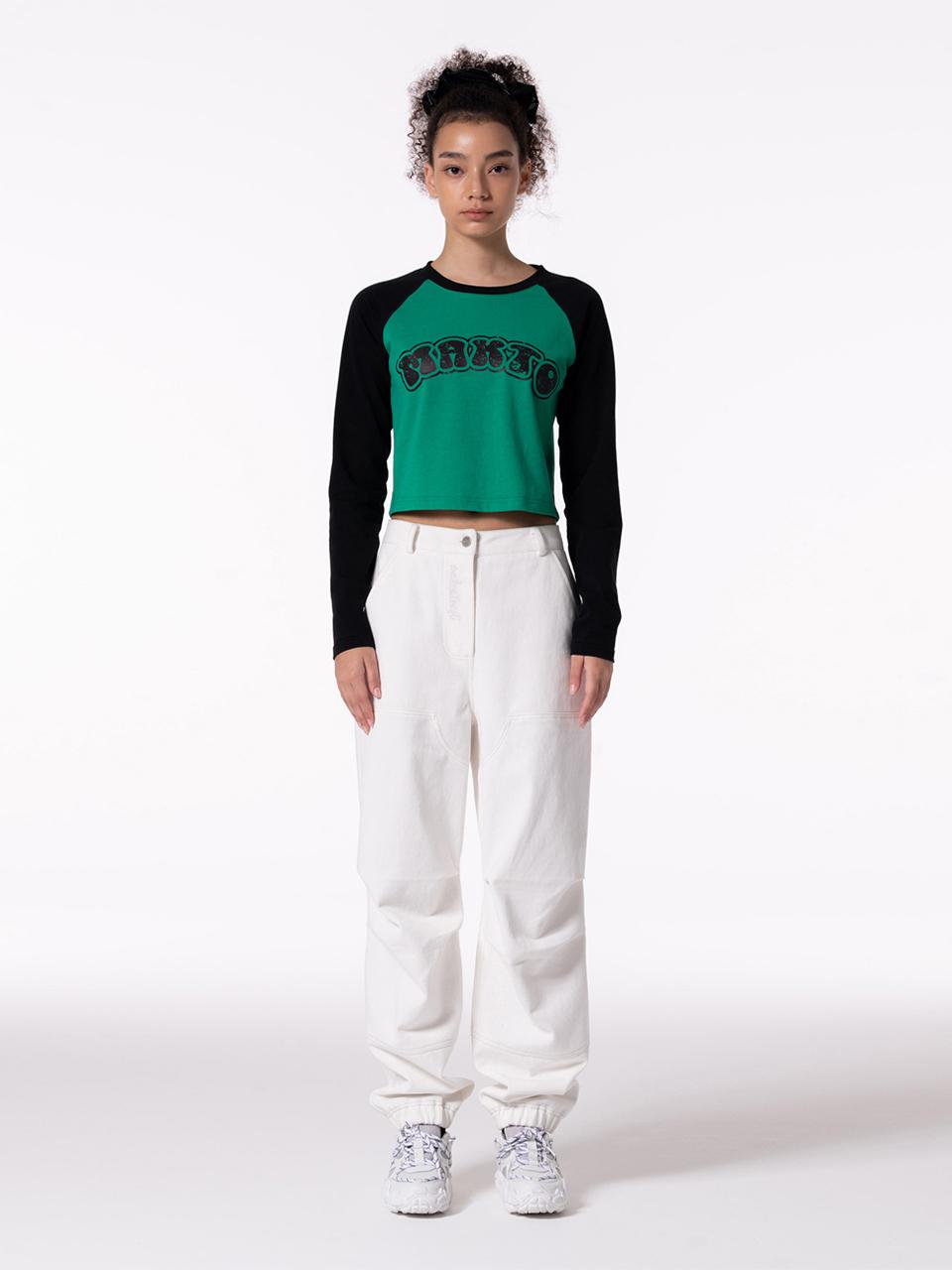 MAKE A TOAST FRONT LOGO EMBROIDERY TUCK PANTS - WHITE