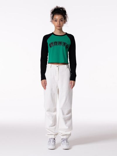 MAKE A TOAST FRONT LOGO EMBROIDERY TUCK PANTS - WHITE