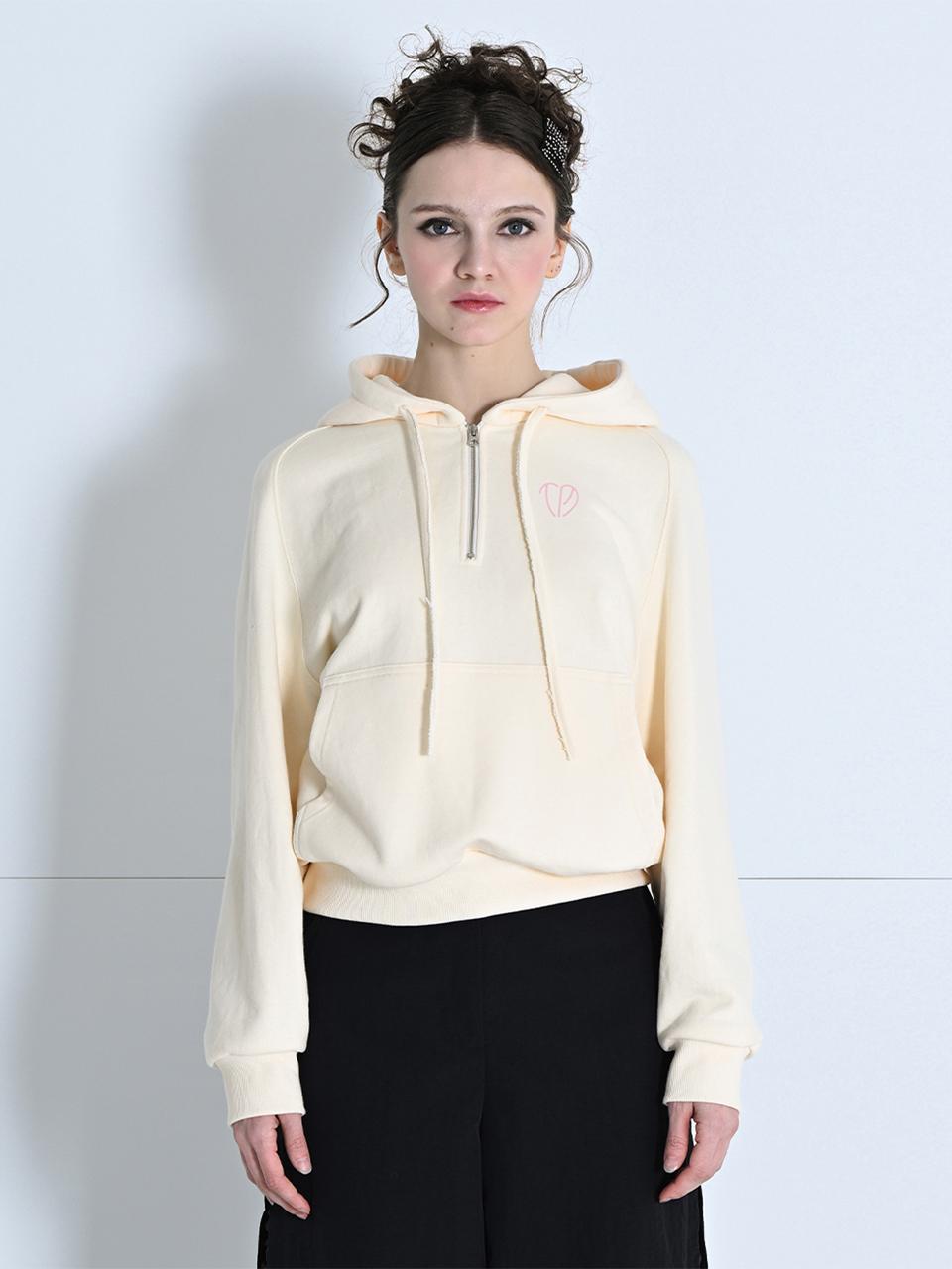 MAKE A TOAST HALF ZIP-UP HOOD RAGLAN TOP LIGHT YELLOW MBDSTO005LY